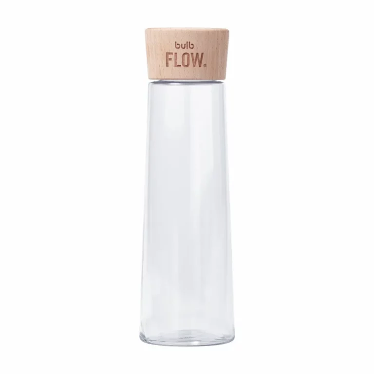 Bulb Flow Trinkflasche aus Glas - Schweizer Trinkfalsche mit Holzdeckel